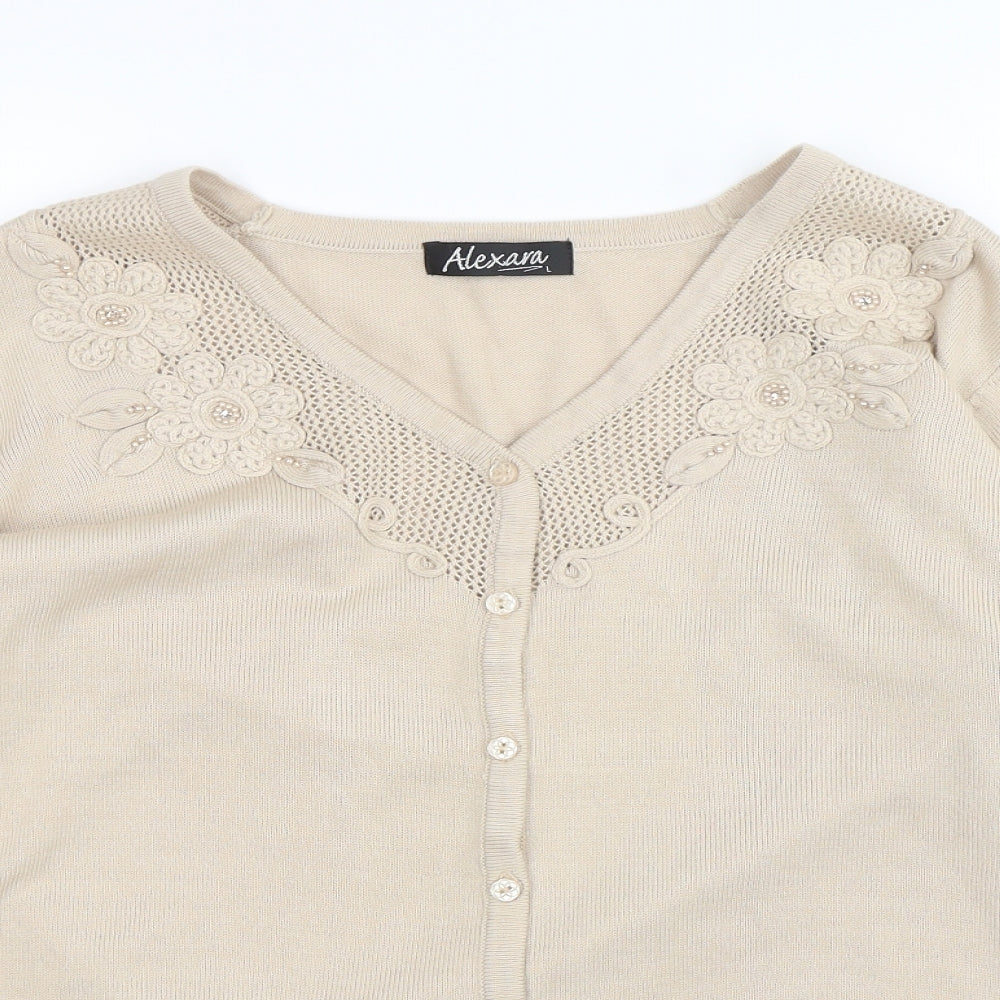 Alexara Womens Beige V-Neck  Acrylic Cardigan Jumper Size L