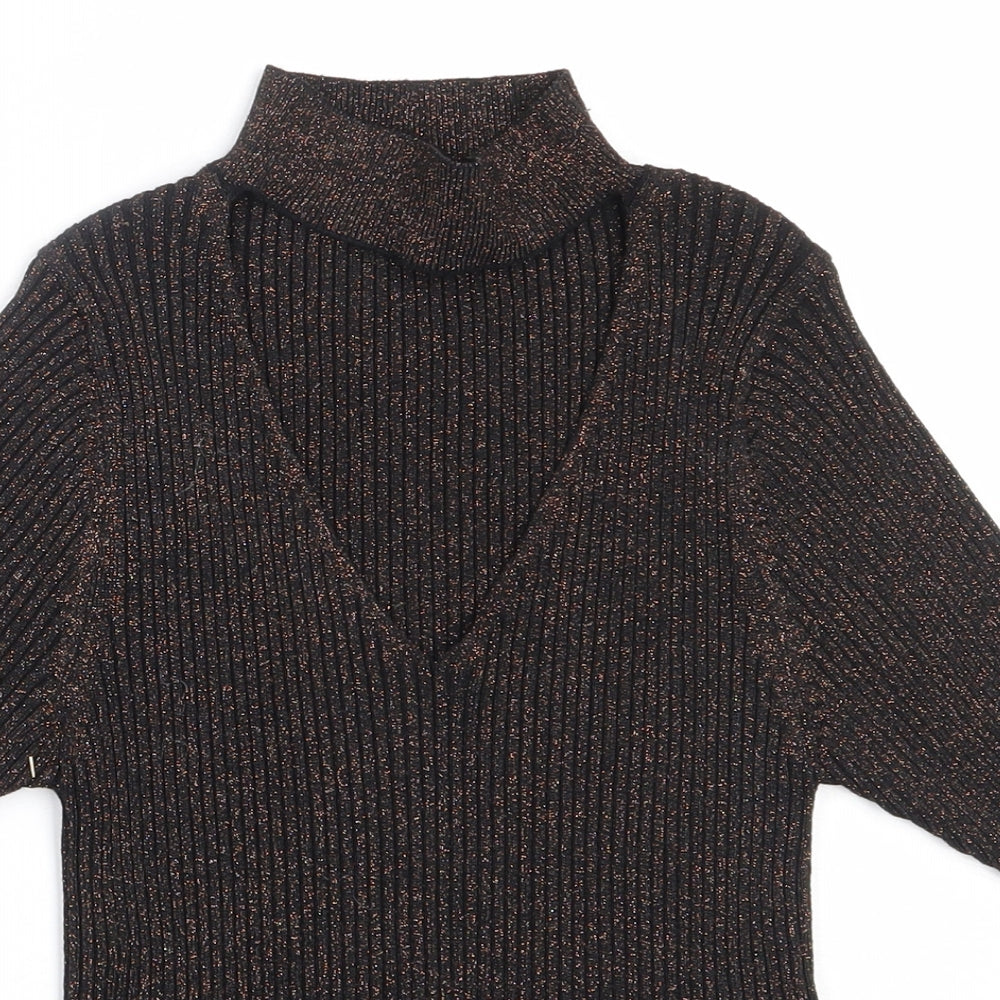 New Look Womens Black  Viscose Basic Blouse Size 8 V-Neck