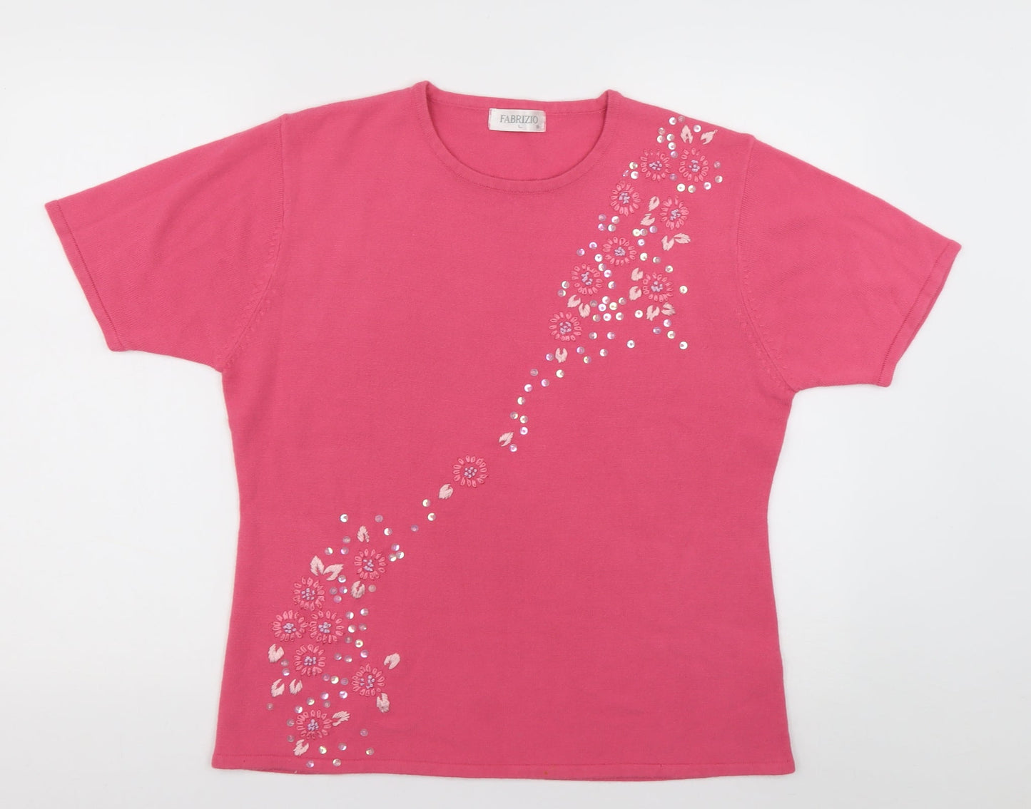 Fabrizo Womens Pink Floral Acrylic Pullover Sweatshirt Size L  Pullover
