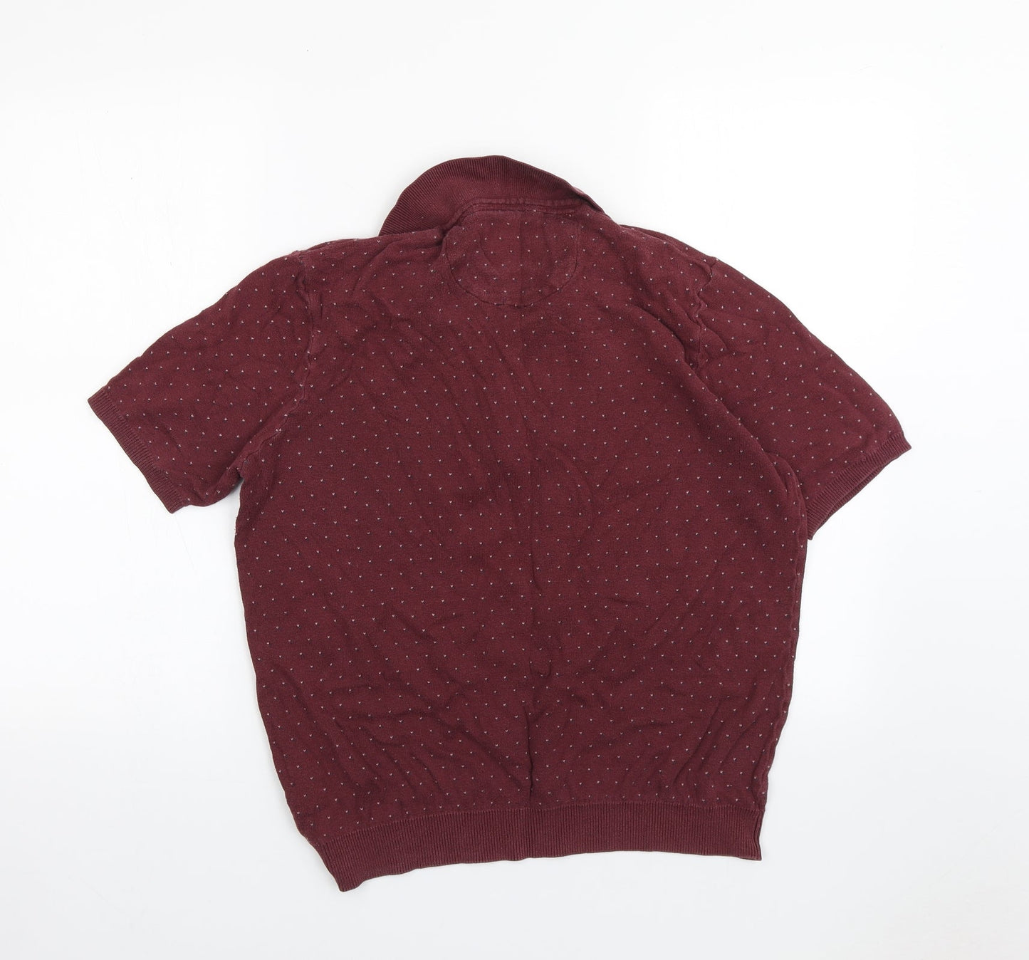 le shark Mens Red Geometric Cotton  Polo Size L Collared Button