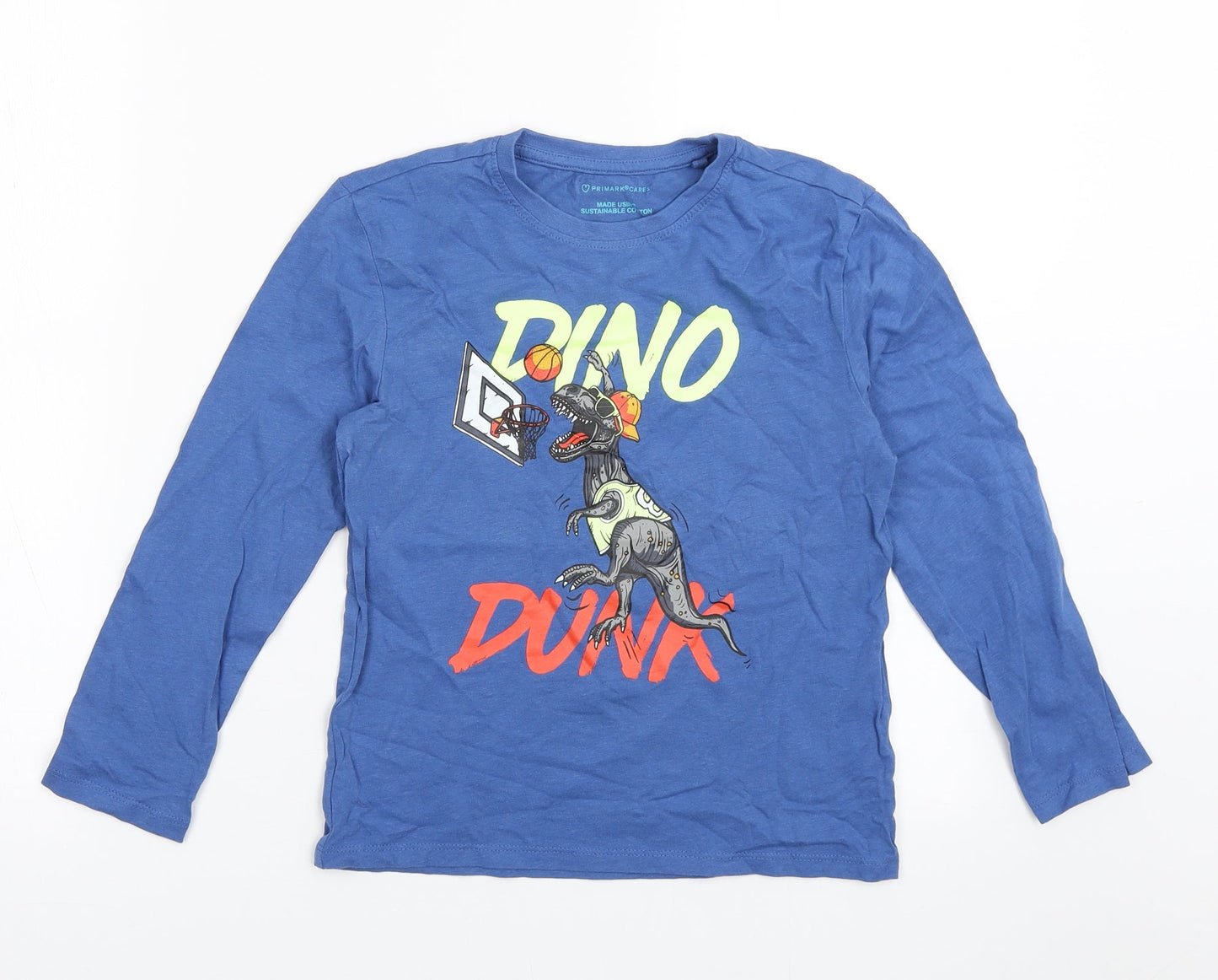pimark Boys Blue  Cotton Basic Casual Size 7-8 Years Crew Neck Pullover - Dino Dunk