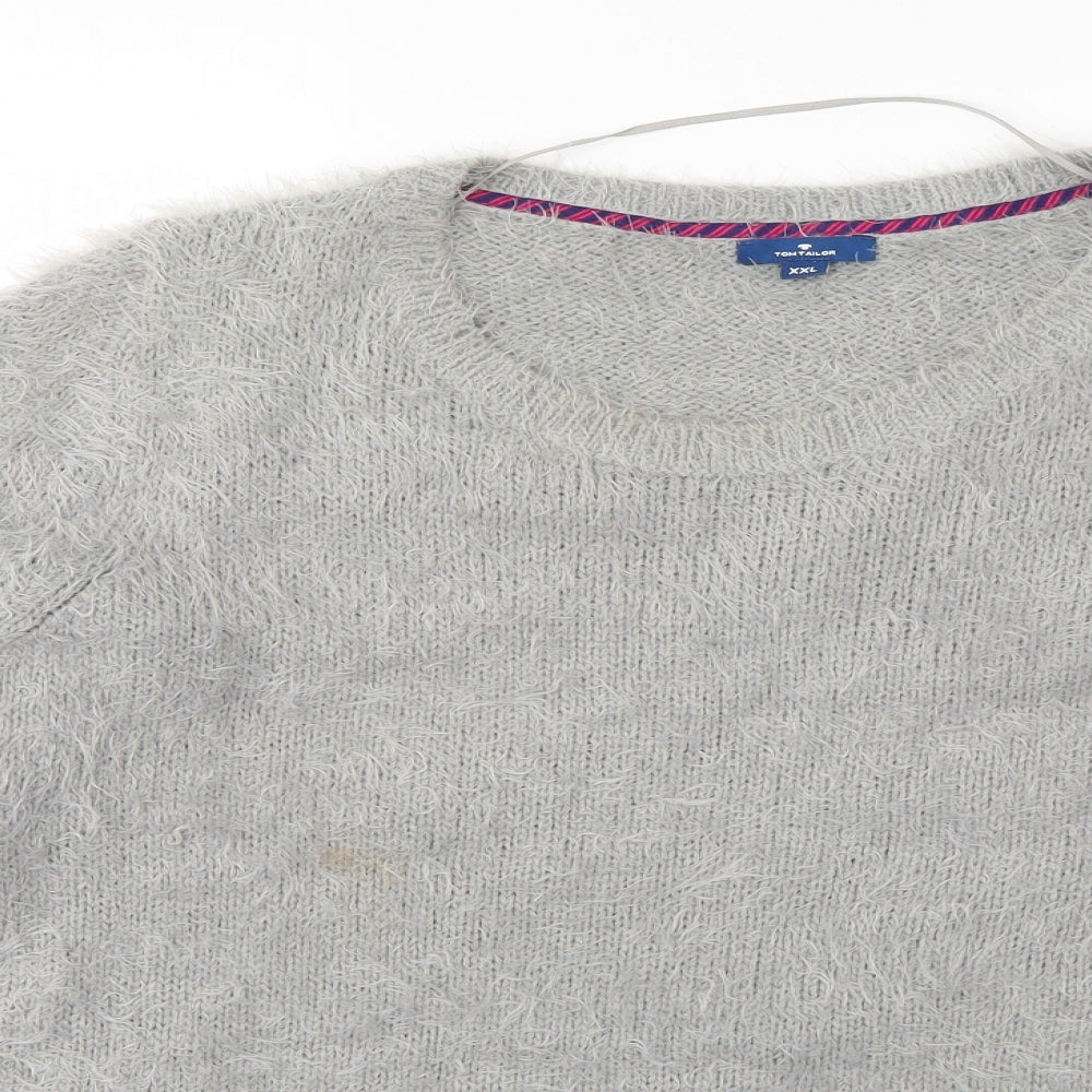 TOM TAILOR Womens Grey Scoop Neck  Acrylic Pullover Jumper Size 2XL