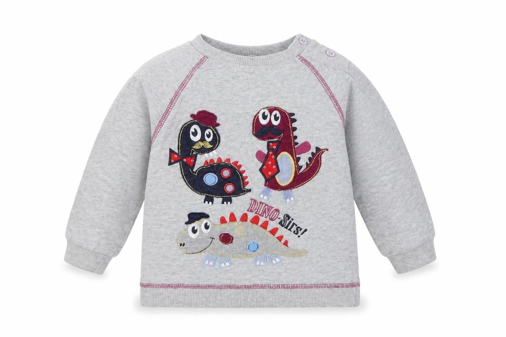 M & Co Baby Grey  Cotton Pullover Blouse Size 12-18 Months Crew Neck  - Dinosaurs