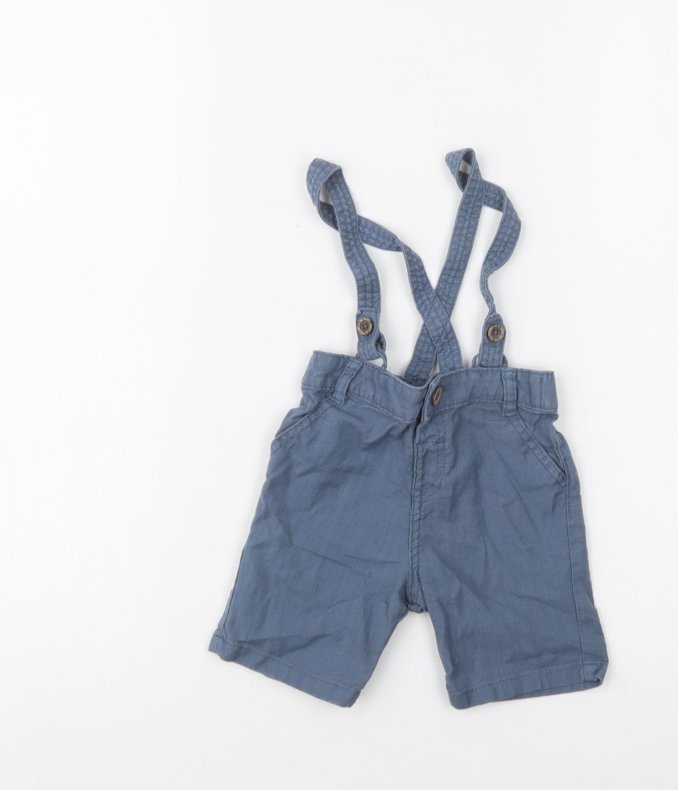 F&F Baby Blue  Cotton Cropped Trousers Size 12-18 Months  Button