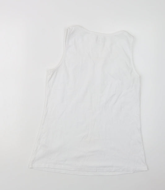 Love Tees Womens White  Cotton Basic Tank Size 14 Crew Neck