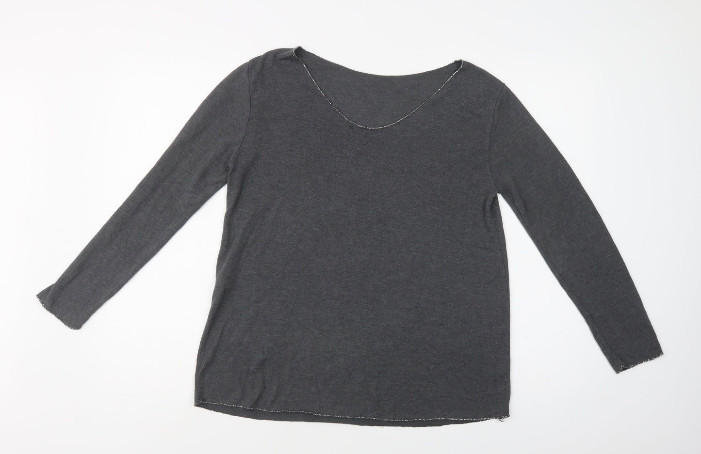 Preworn Womens Grey Round Neck  Viscose Pullover Jumper Size L   - Wings