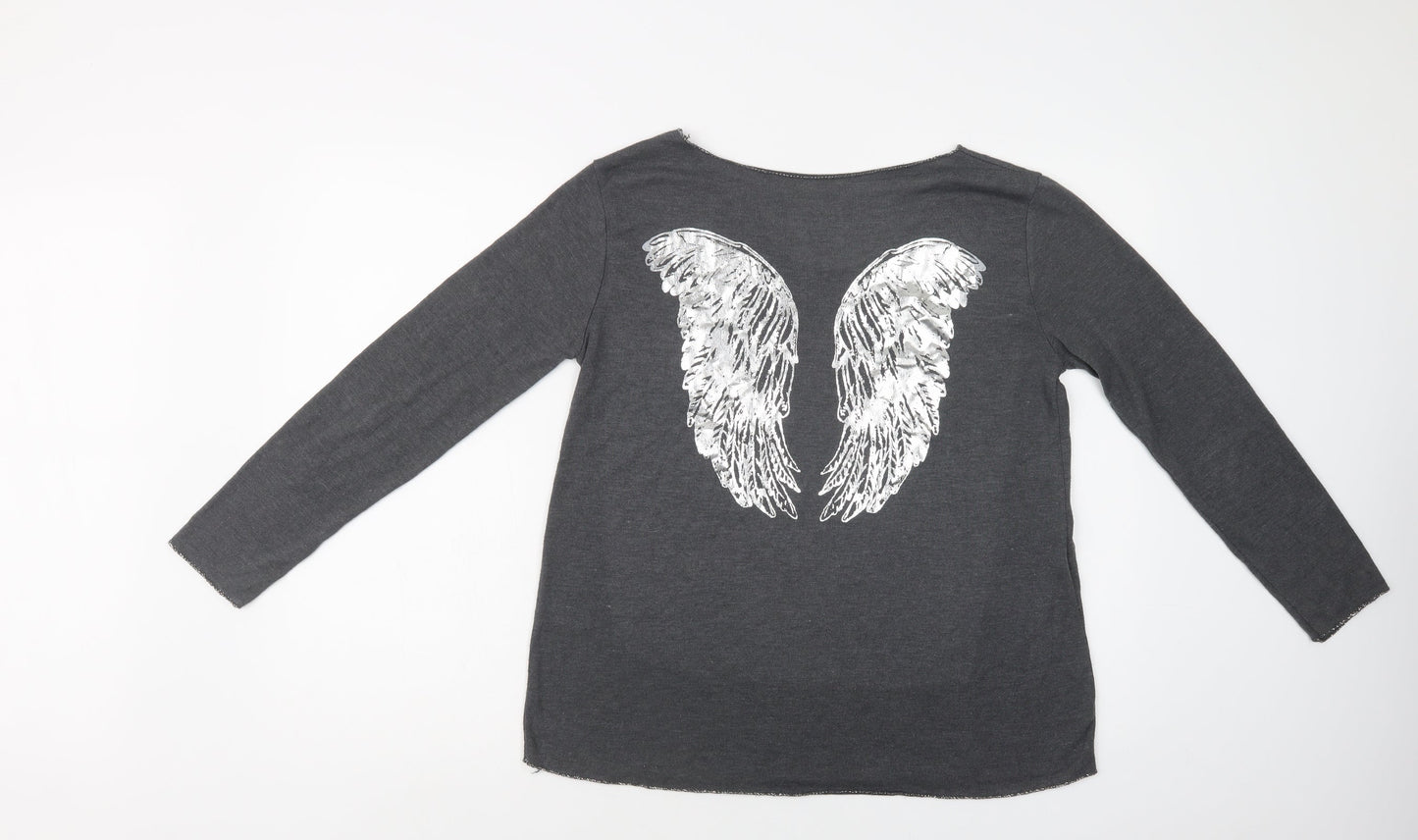 Preworn Womens Grey Round Neck  Viscose Pullover Jumper Size L   - Wings
