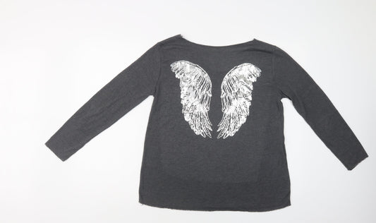 Preworn Womens Grey Round Neck  Viscose Pullover Jumper Size L   - Wings