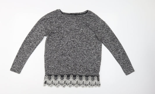 NEXT Womens Grey  Polyester Basic Blouse Size 8 Crew Neck - Lace Detail