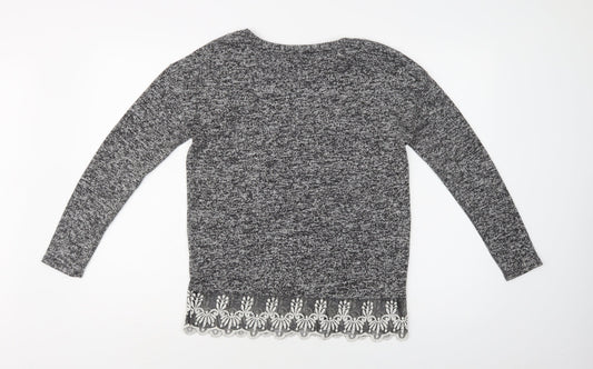 NEXT Womens Grey  Polyester Basic Blouse Size 8 Crew Neck - Lace Detail