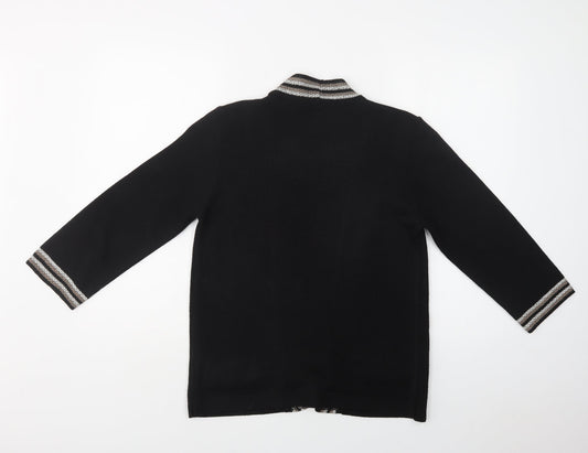 Alexara Womens Black Round Neck Striped Acrylic Cardigan Jumper Size M