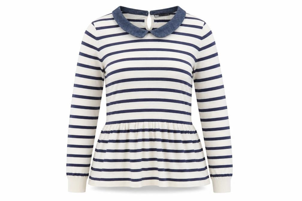 M&S Womens White Collared Striped Viscose Pullover Jumper Size 16