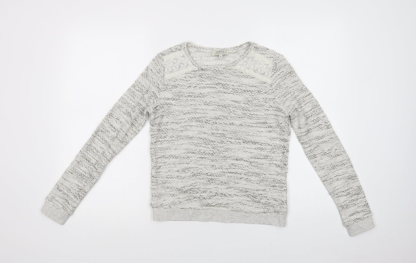 Papaya Womens Grey Crew Neck  Cotton Pullover Jumper Size 10   - Lace Detail