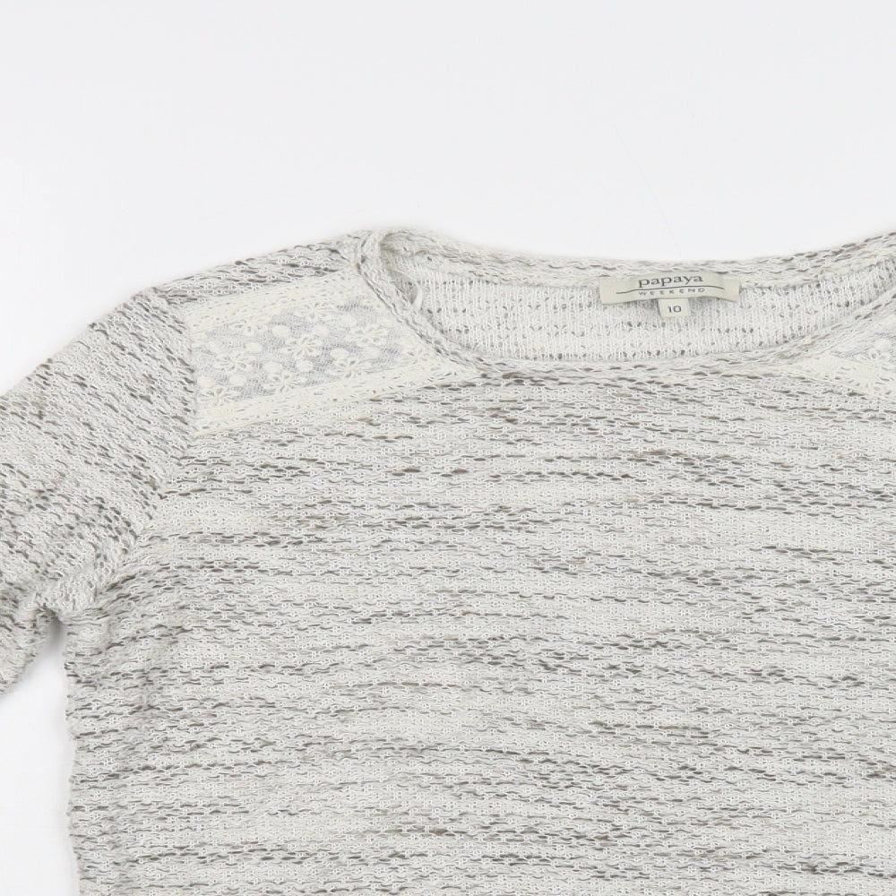 Papaya Womens Grey Crew Neck  Cotton Pullover Jumper Size 10   - Lace Detail