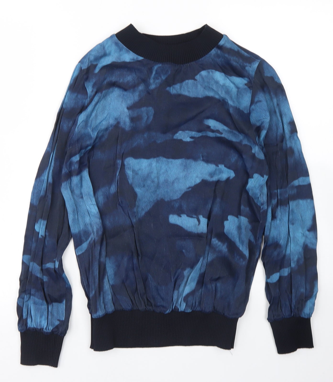 Gallery Womens Blue Geometric Viscose Pullover Sweatshirt Size 8