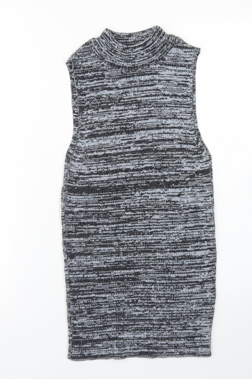 New Look Womens Blue Mock Neck Striped Acrylic Vest Jumper Size 10