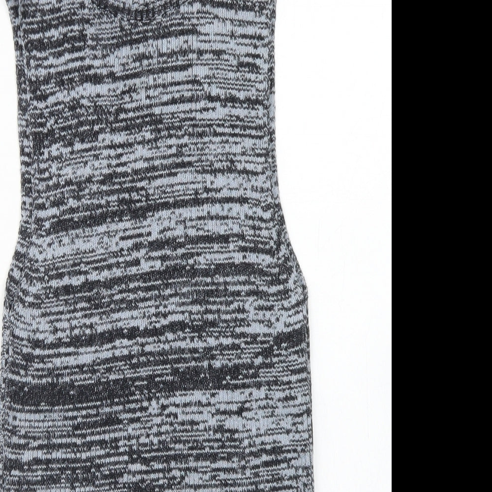 New Look Womens Blue Mock Neck Striped Acrylic Vest Jumper Size 10