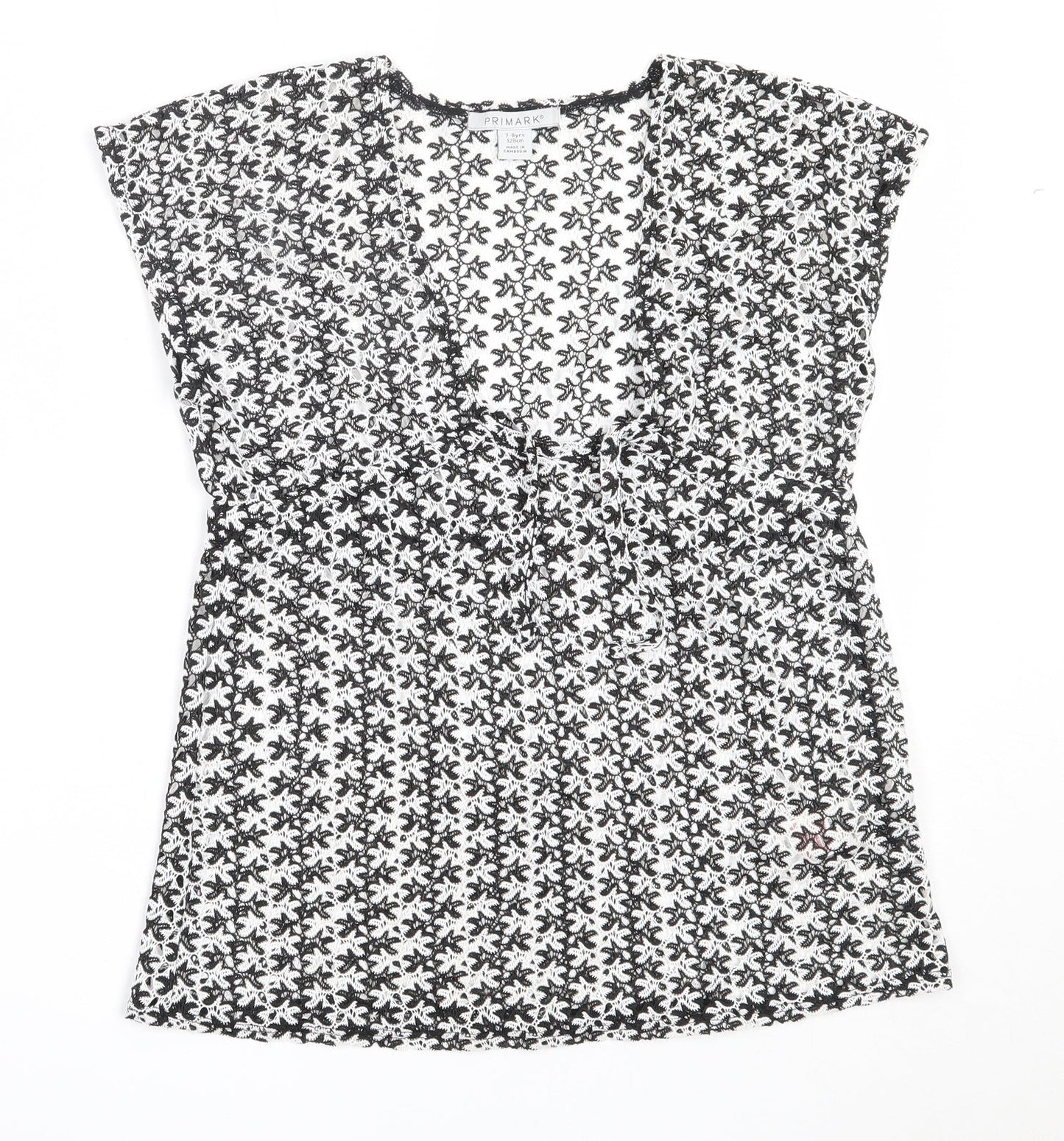 Primark Girls Black  Polyester Basic Blouse Size 7-8 Years V-Neck