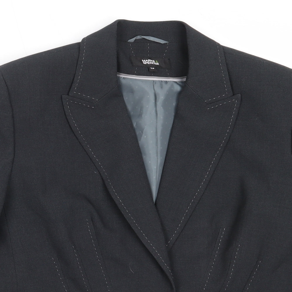 Marks and Spencer Womens Grey  Polyester Jacket Blazer Size 14