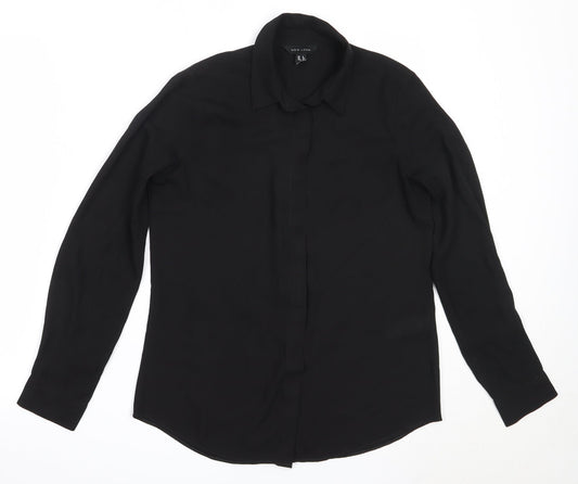 New Look Womens Black  Polyester Basic Button-Up Size 8 Collared