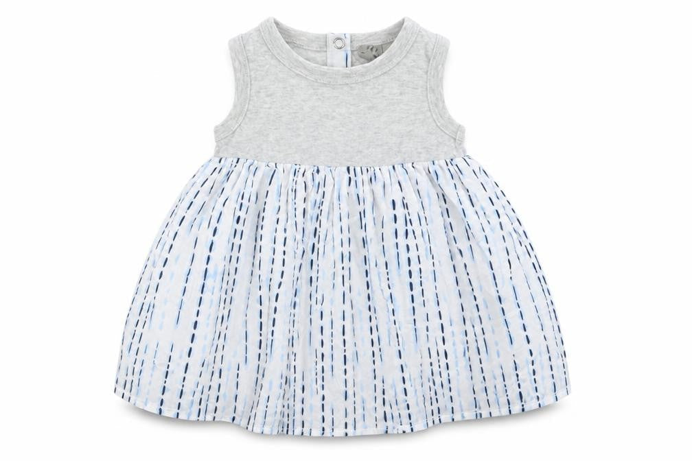 Preworn Girls Grey  Cotton Fit & Flare  Size 3-6 Months  Round Neck