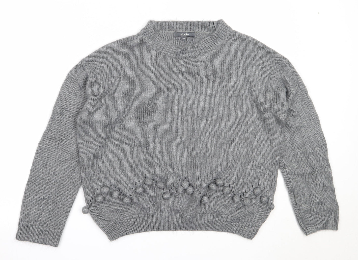 Studio Womens Grey Round Neck  Acrylic Pullover Jumper Size 16