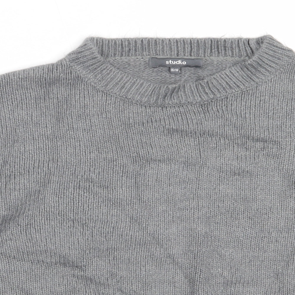 Studio Womens Grey Round Neck  Acrylic Pullover Jumper Size 16