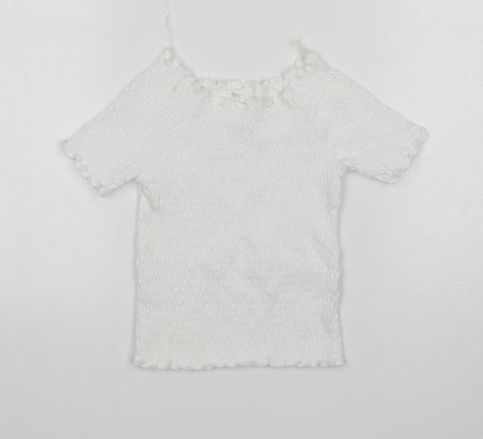 NEXT Girls White  Cotton Basic T-Shirt Size 7 Years Round Neck