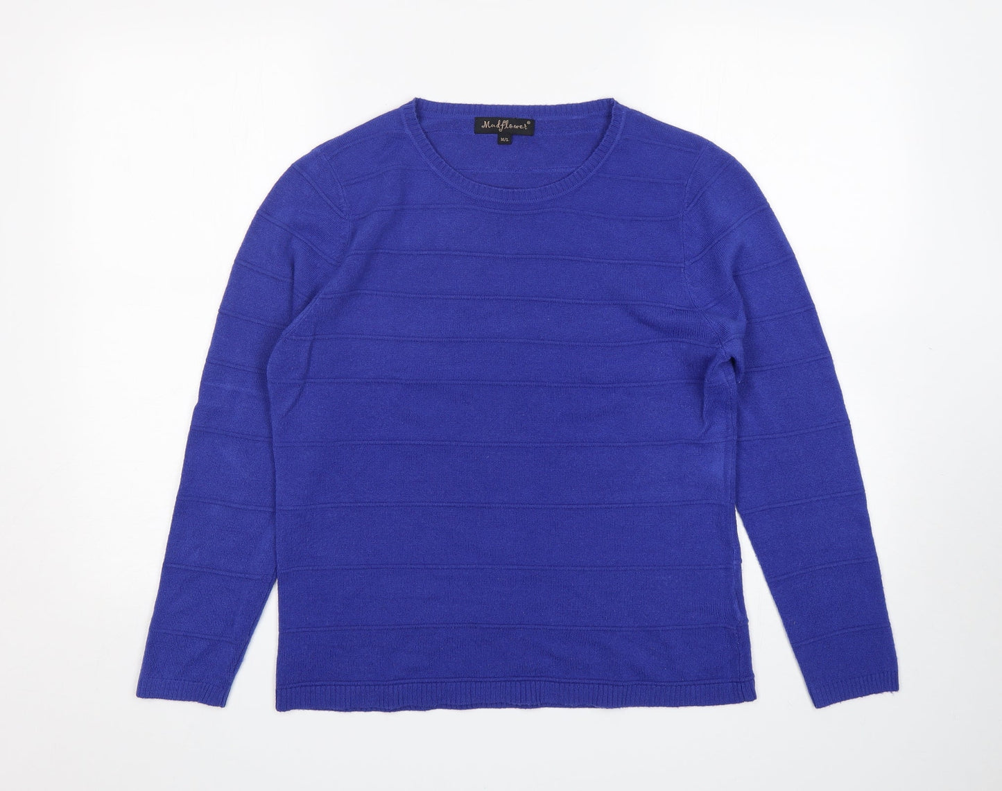 Mudflower Womens Blue Round Neck  Acrylic Pullover Jumper Size M