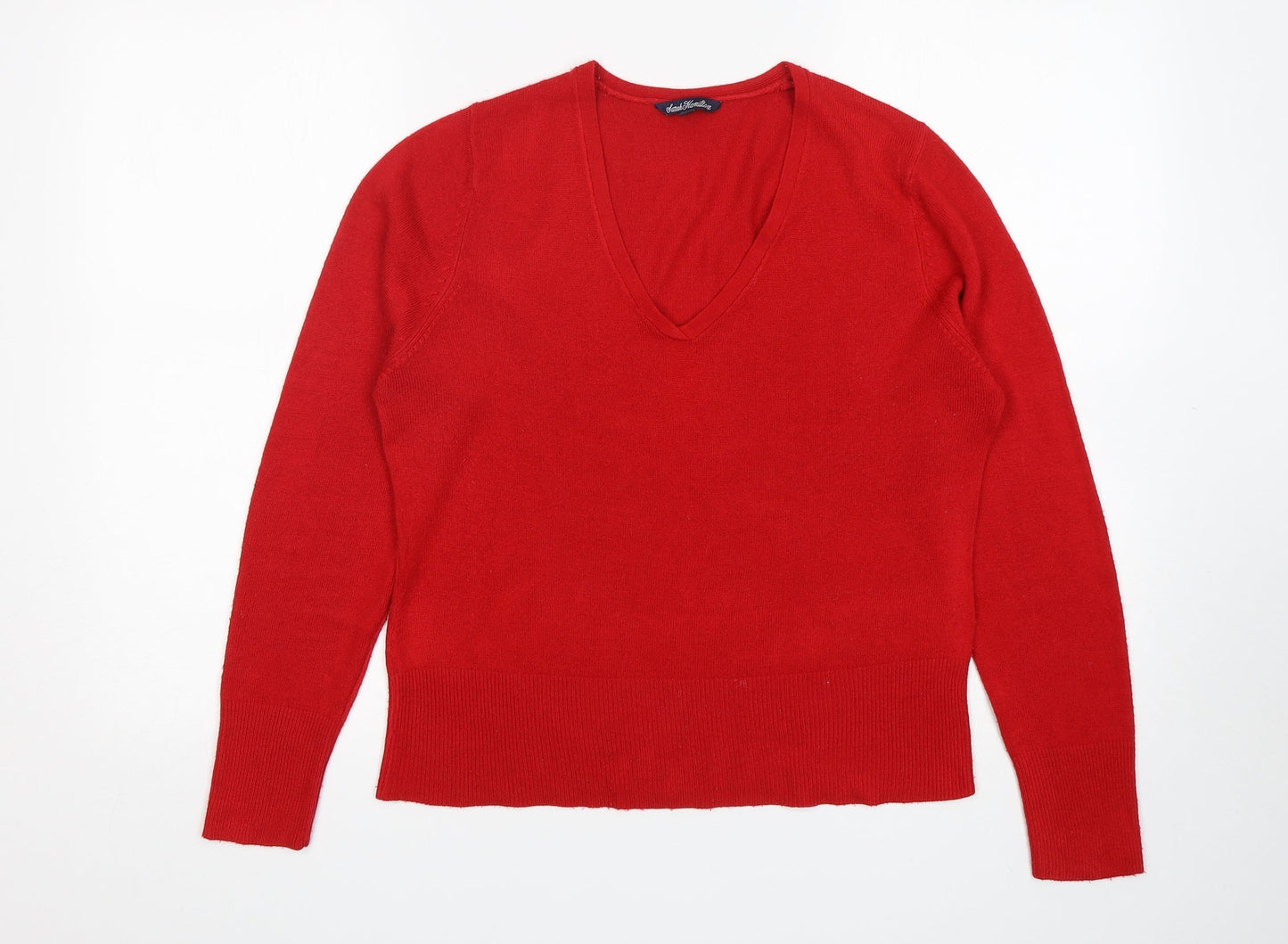 Sarah Hamilton  Womens Red V-Neck  Acrylic Pullover Jumper Size M
