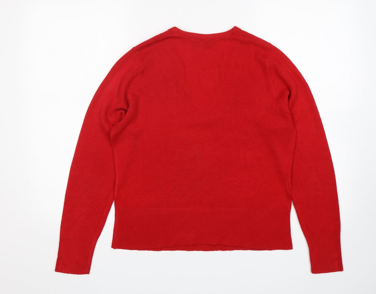 Sarah Hamilton  Womens Red V-Neck  Acrylic Pullover Jumper Size M