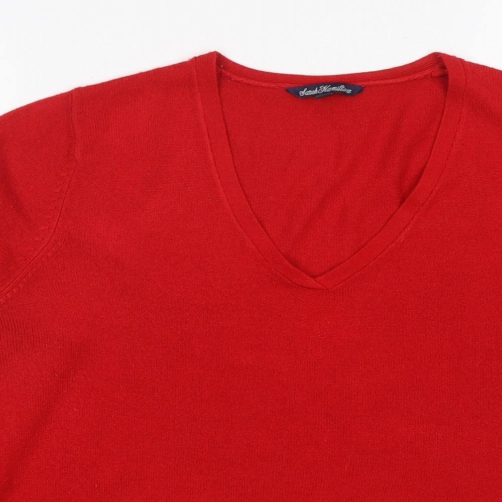 Sarah Hamilton  Womens Red V-Neck  Acrylic Pullover Jumper Size M