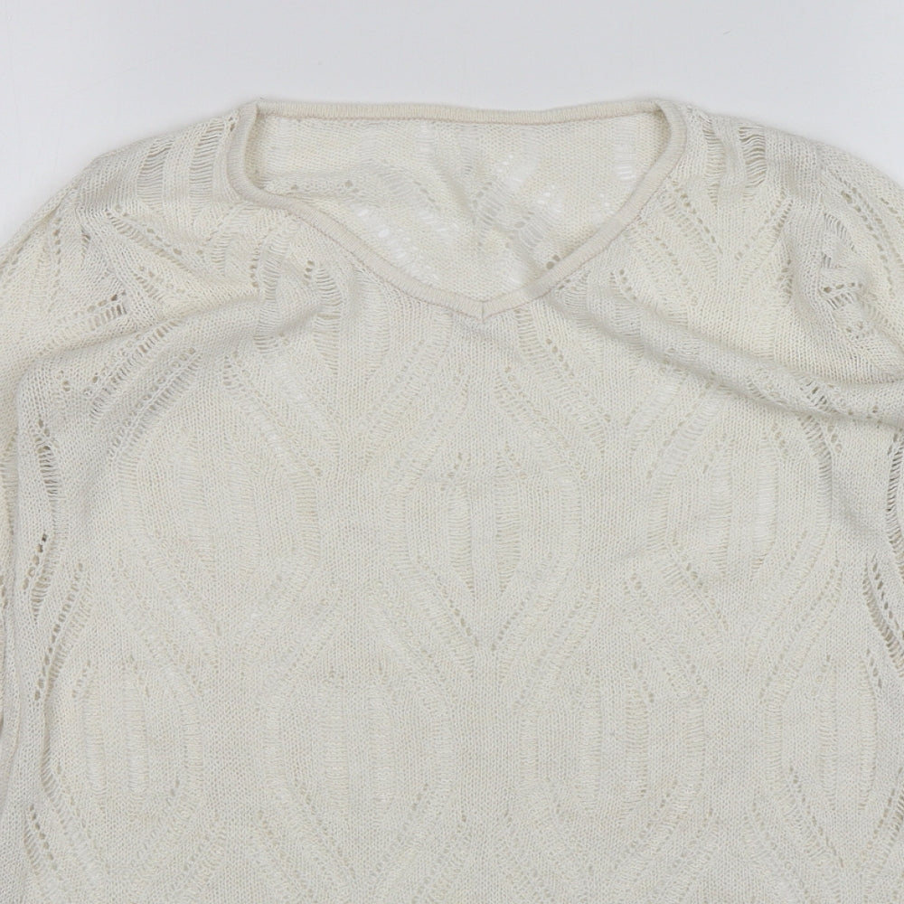 St Micheal Womens Beige V-Neck  Acrylic Pullover Jumper Size 10