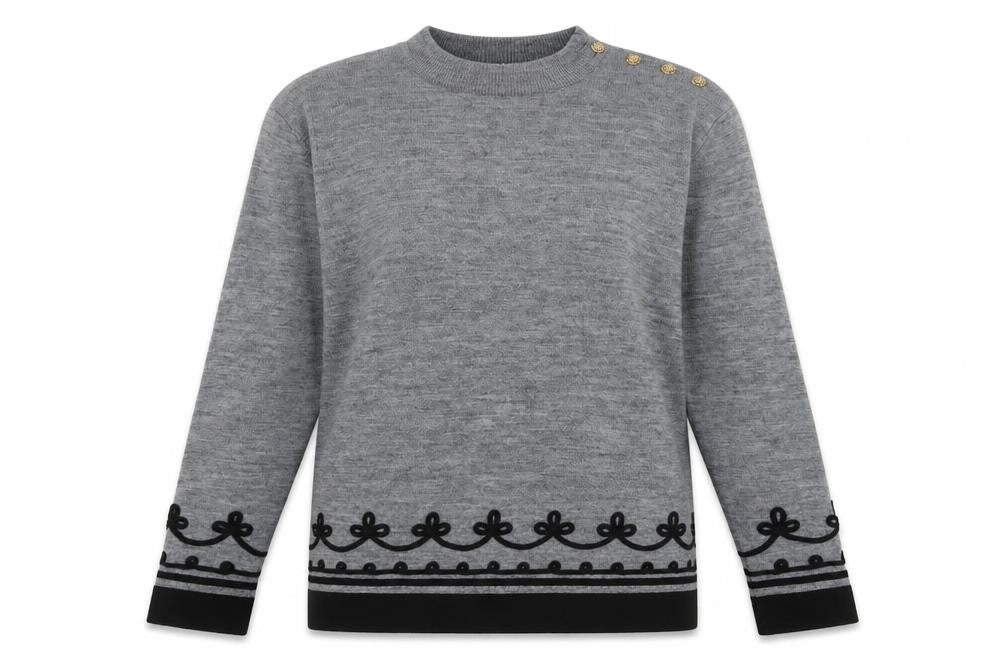 reldan Womens Grey Crew Neck Geometric Acrylic Pullover Jumper Size L