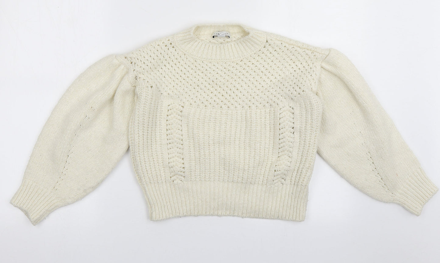 Topshop Womens White Collared Geometric Acrylic Pullover Jumper Size XS