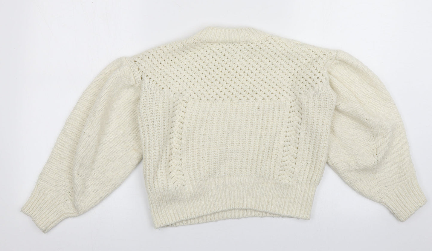 Topshop Womens White Collared Geometric Acrylic Pullover Jumper Size XS