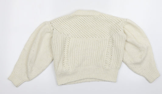 Topshop Womens White Collared Geometric Acrylic Pullover Jumper Size XS