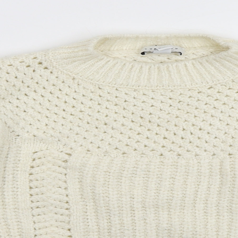 Topshop Womens White Collared Geometric Acrylic Pullover Jumper Size XS