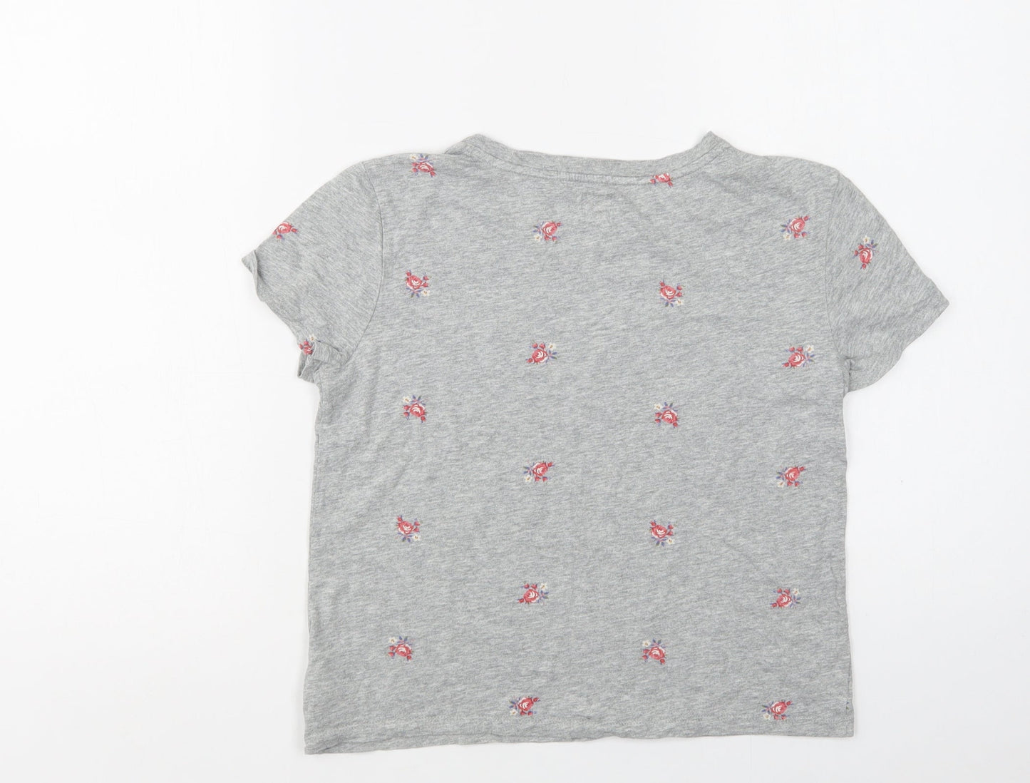 Gap Girls Grey Floral Cotton Basic T-Shirt Size 10-11 Years Crew Neck