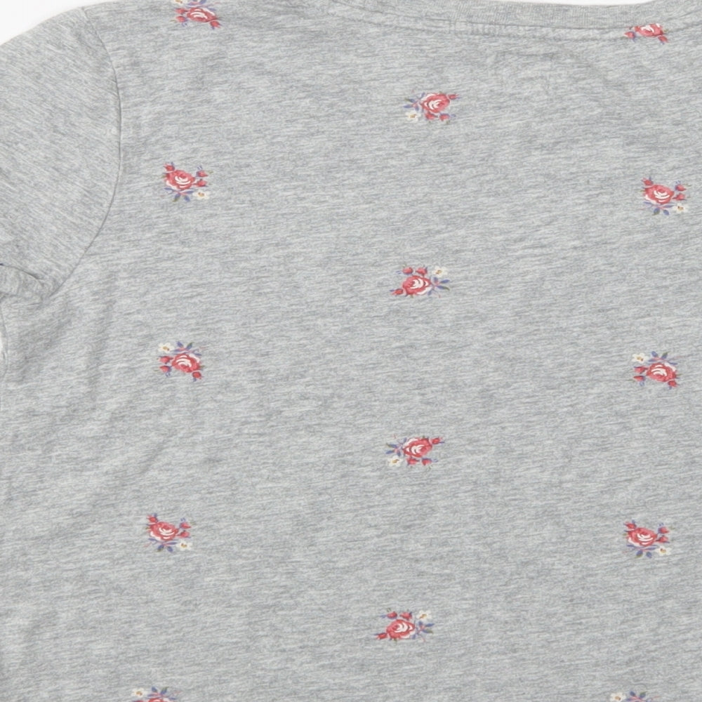 Gap Girls Grey Floral Cotton Basic T-Shirt Size 10-11 Years Crew Neck
