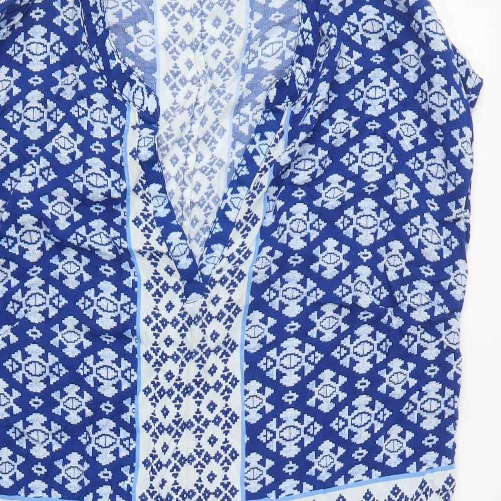 H&M Womens Blue Geometric Viscose Shift  Size 12  V-Neck