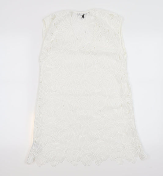 Atmosphere Womens White Floral Polyester Mini  Size M  V-Neck Pullover - Beach Cover Up Dress