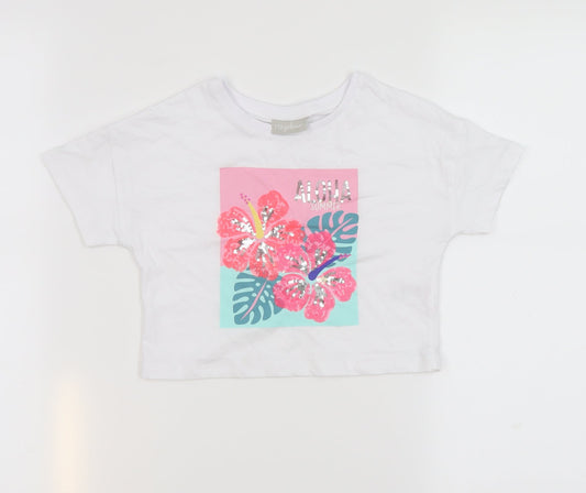 Matalan Girls White  100% Cotton Cropped T-Shirt Size 6 Years Round Neck Pullover - Aloha summer