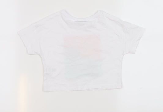 Matalan Girls White  100% Cotton Cropped T-Shirt Size 6 Years Round Neck Pullover - Aloha summer