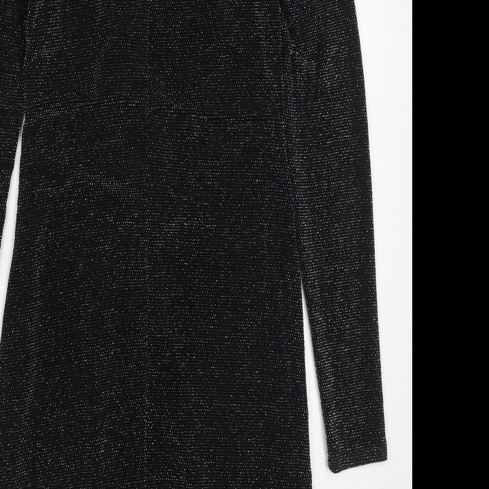 Pull & Bear Womens Black  Nylon Mini  Size S  V-Neck Pullover