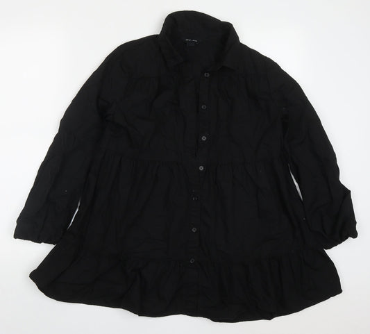 New Look Womens Black  Cotton Basic Button-Up Size 10 Collared