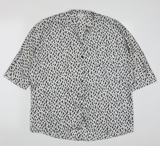 River Island Womens White Geometric Polyester Basic Button-Up Size 10 V-Neck - Black and White