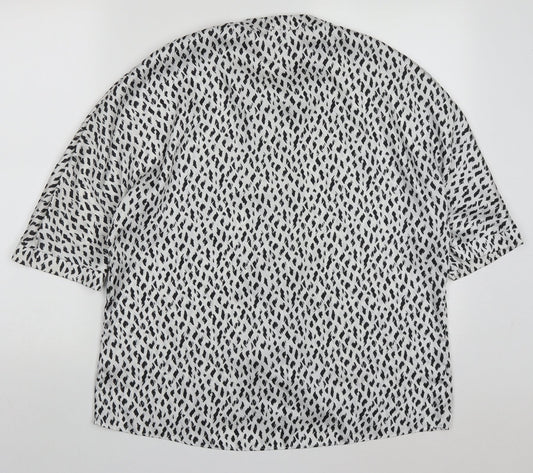 River Island Womens White Geometric Polyester Basic Button-Up Size 10 V-Neck - Black and White