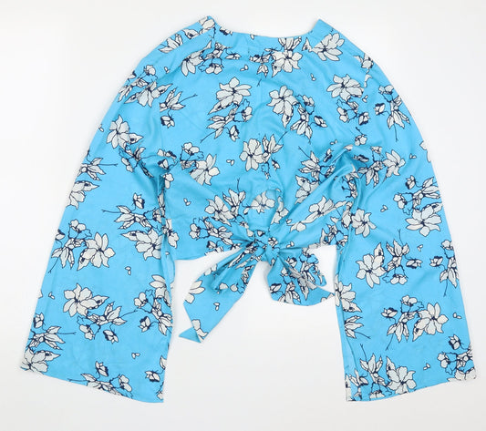 Chemsitry Womens Blue Floral Polyester Basic Blouse Size 12 V-Neck