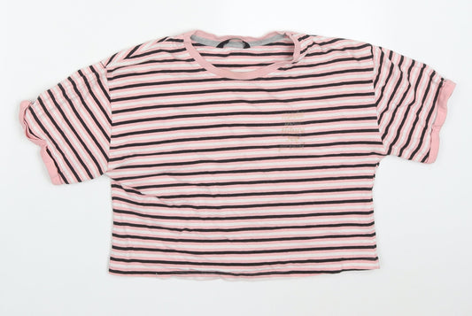 George Girls Pink Striped Cotton Cropped T-Shirt Size 11-12 Years Crew Neck Pullover - Make Yourself Proud